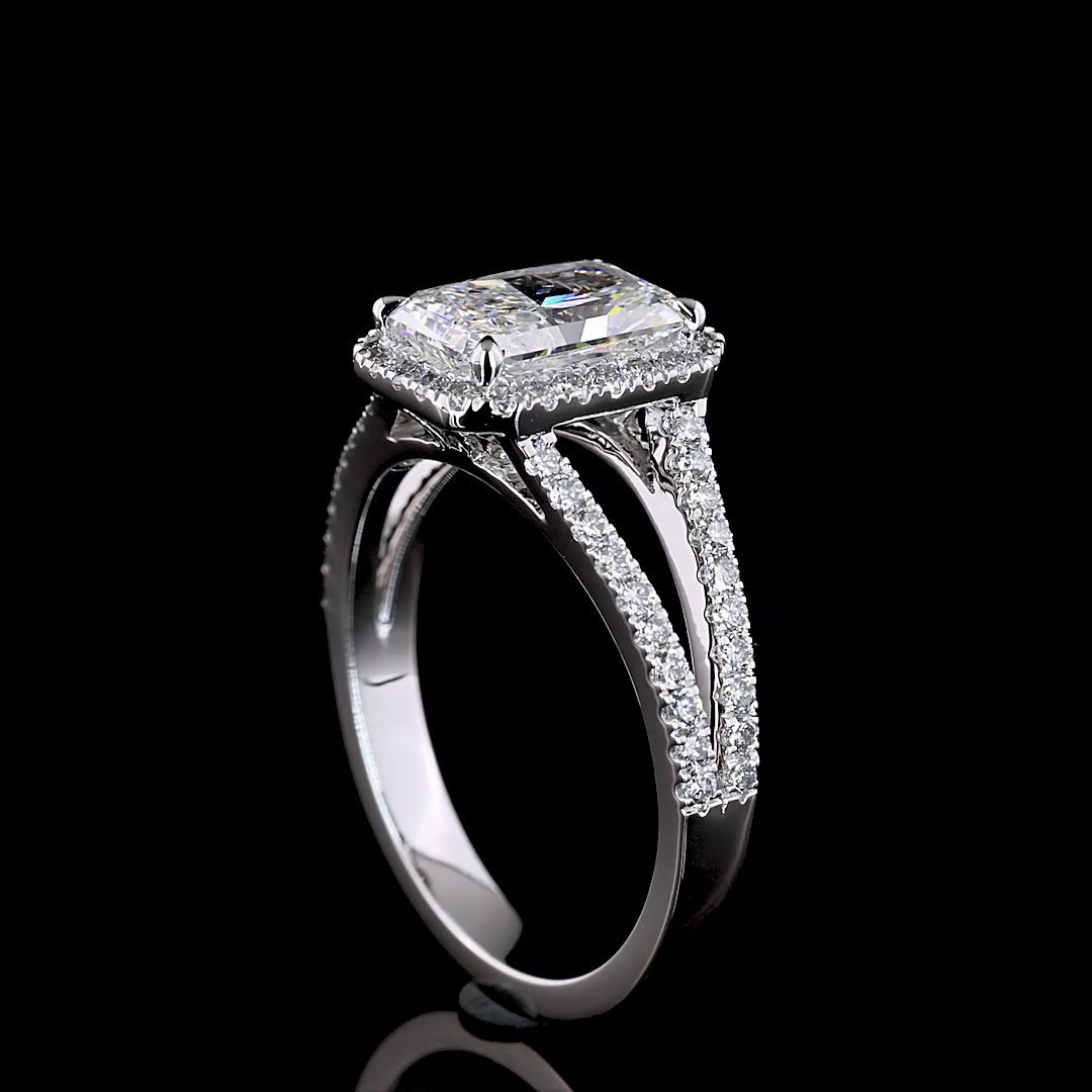 Lab-Grown 2.16 Carat Radiant E-VS1 Diamond 14K White Gold Hidden Halo Ring