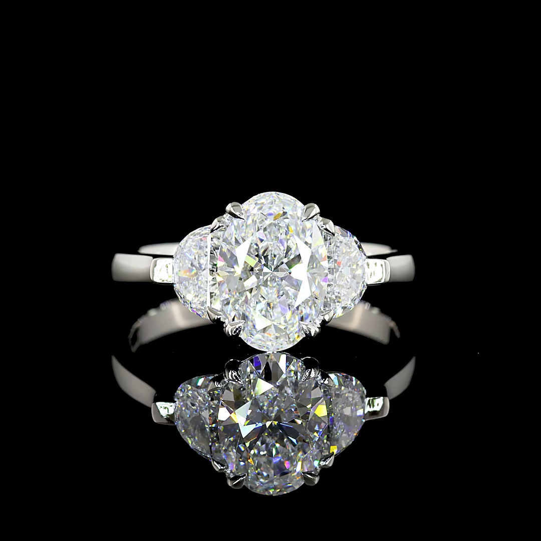 Lab-Grown 2.22 Carat Oval E-VVS2 Diamond Platinum 3 Stones Ring