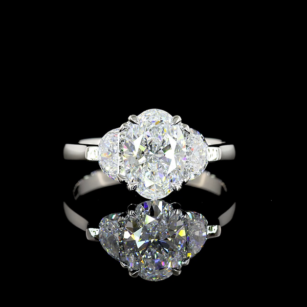 Lab-Grown 2.22 Carat Oval E-VVS2 Diamond Platinum 3 Stones Ring