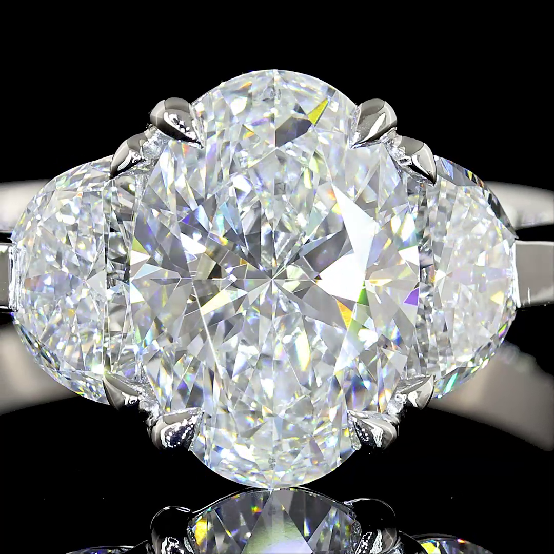 Lab-Grown 2.18 Carat Oval E-F-VS1 Diamond Platinum Three Stones Ring