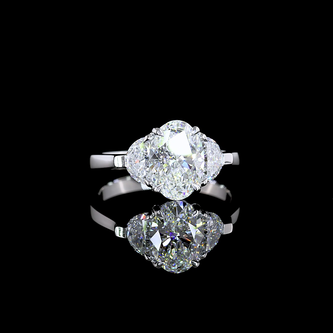Lab-Grown 2.31 Carat Oval E-F-VVS2 Diamond Platinum Three Stones Ring