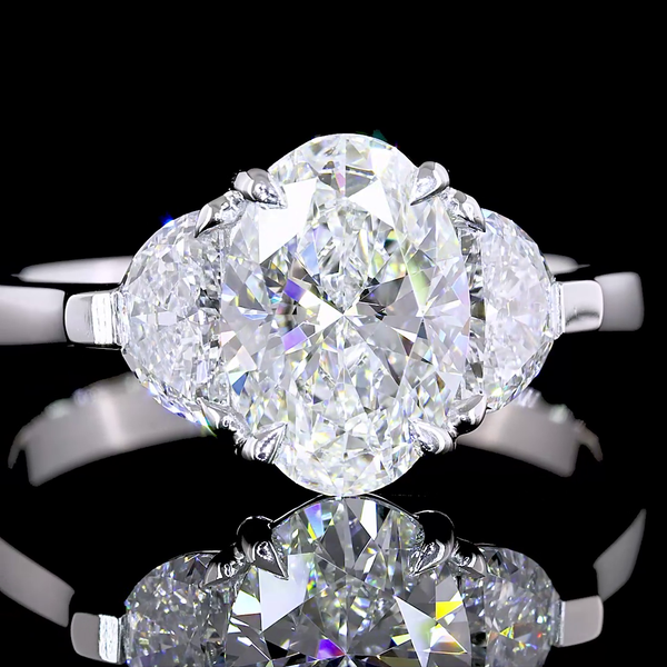 Lab-Grown 2.25 Carat Oval F-VVS2 Diamond Platinum 3 Stones Ring