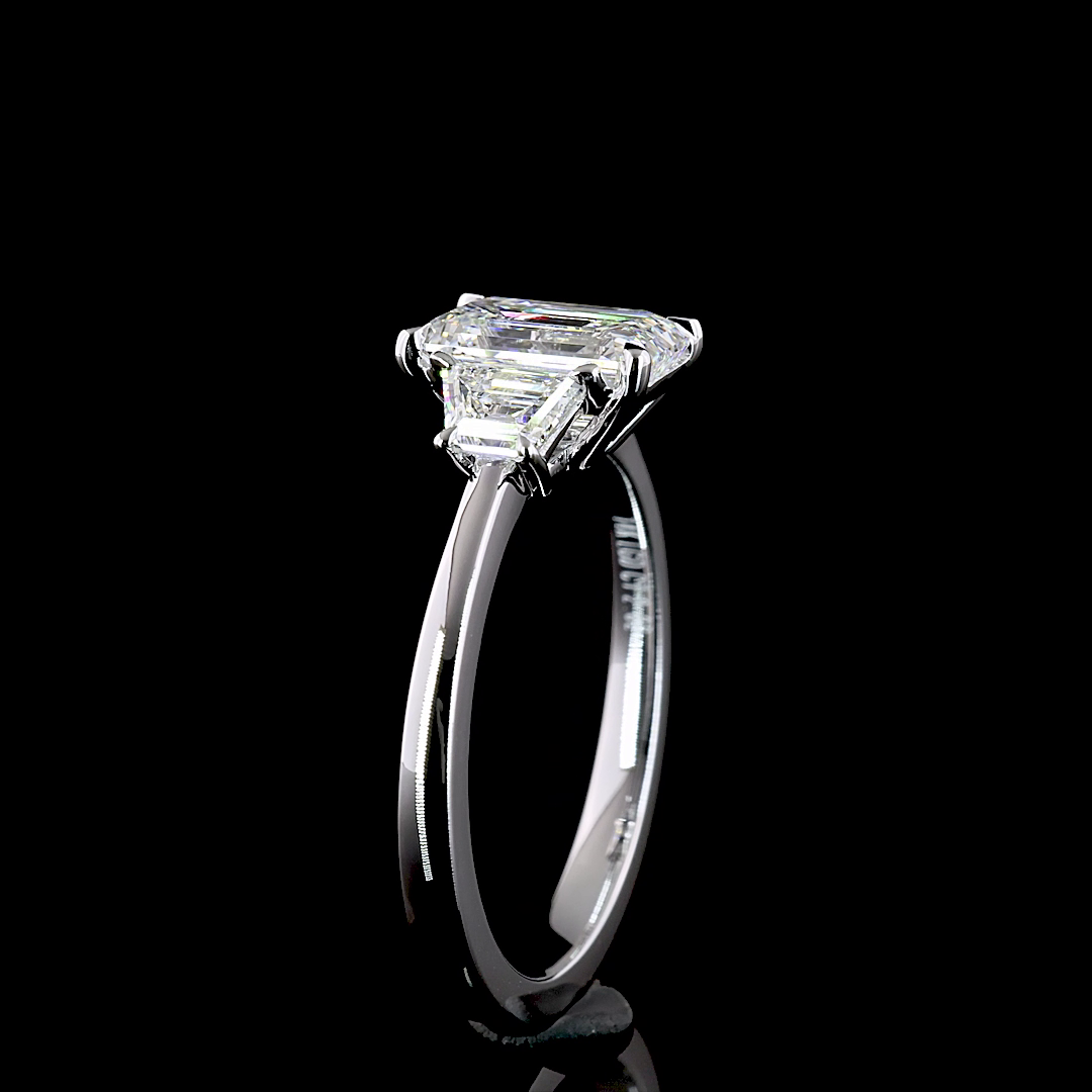 Lab-Grown 1.95 Carat Emerald F-VS1 Diamond 14K White Gold 3 Stones Ring