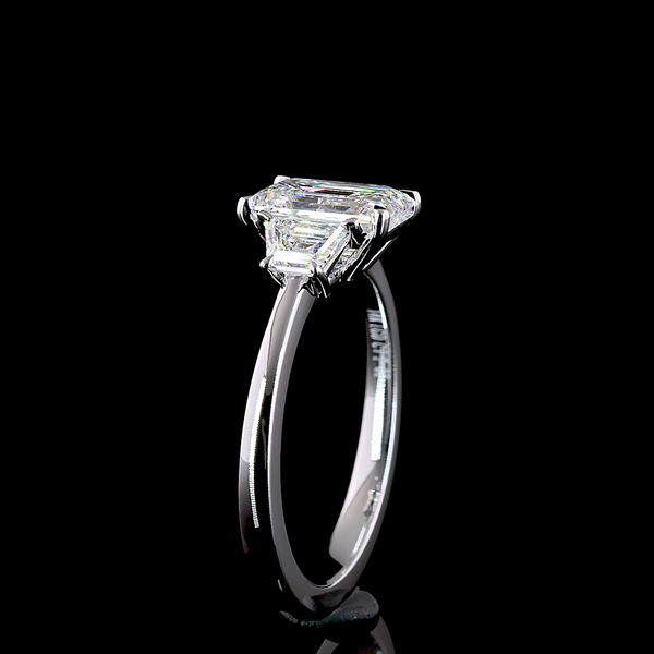 Lab-Grown 1.95 Carat Emerald F-VS1 Diamond 14K White Gold 3 Stones Ring