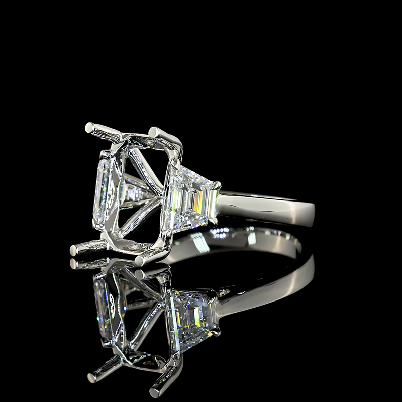 Lab-Grown 7.25 Carat Emerald F-VS2 Diamond Platinum 3 Stones Ring