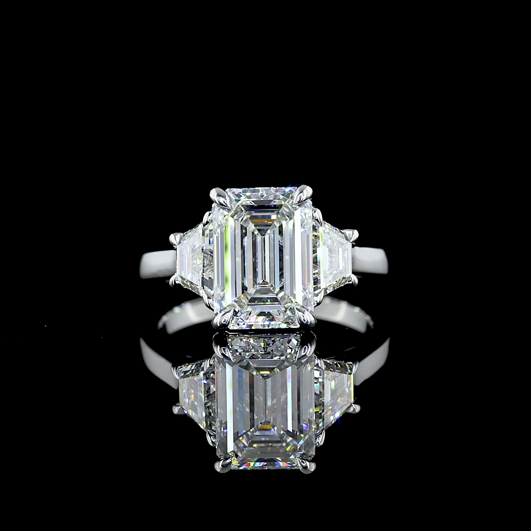 Lab-Grown 3.96 Carat Emerald E-VS1 Diamond Platinum 3 Stones Ring