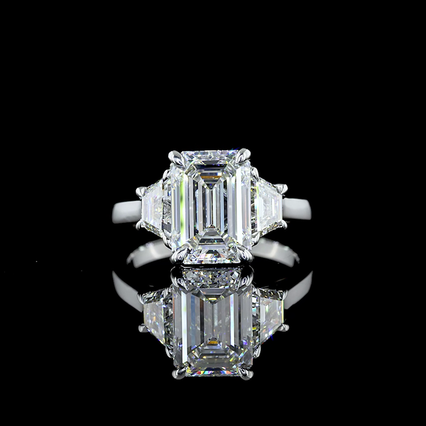 Lab-Grown 3.96 Carat Emerald E-VS1 Diamond Platinum 3 Stones Ring