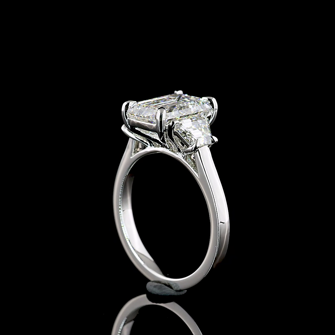 Lab-Grown 3.96 Carat Emerald E-VS1 Diamond Platinum 3 Stones Ring