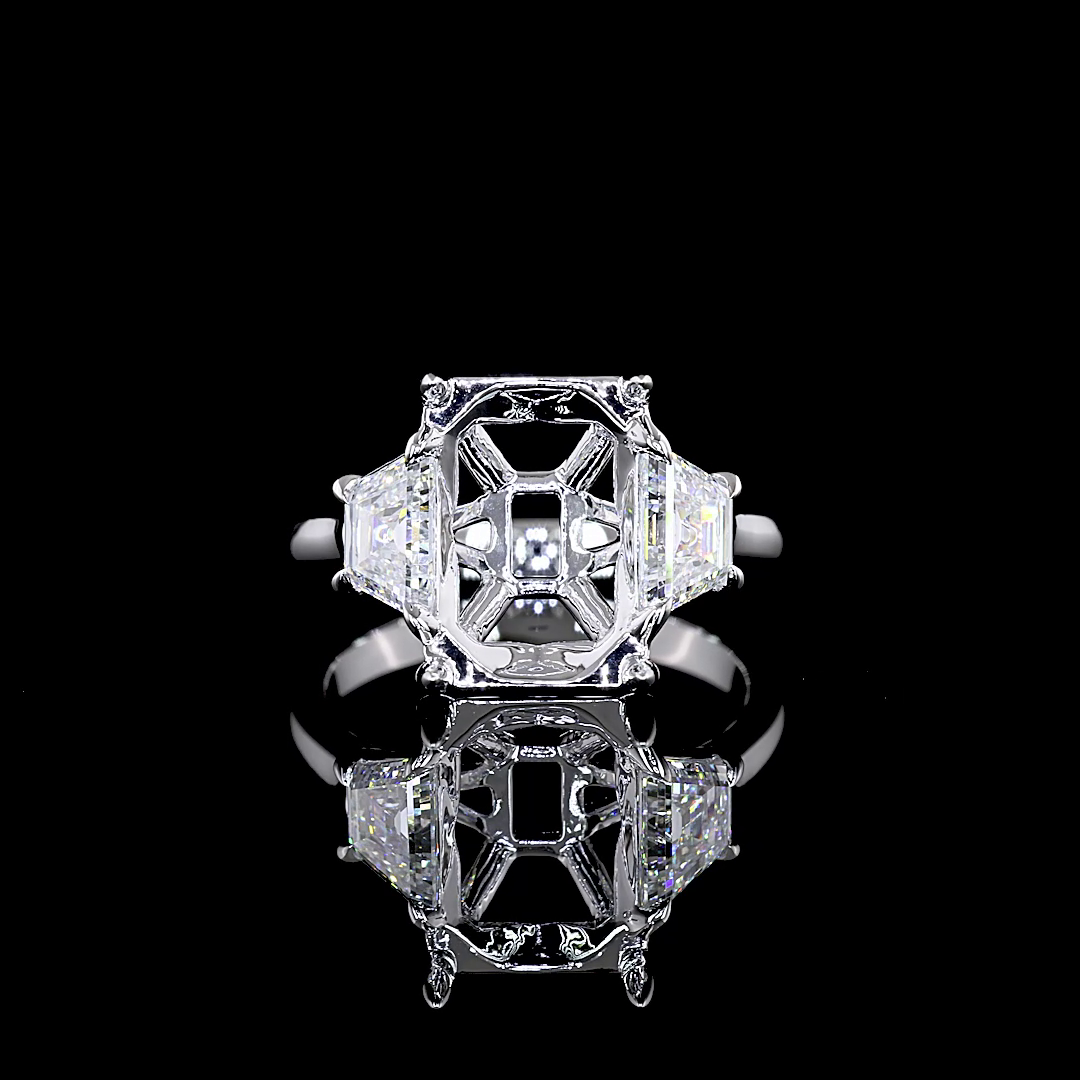 Lab-Grown 6.32 Carat Emerald E-F-VS1 Diamond 14K White Gold 3 Stones Ring