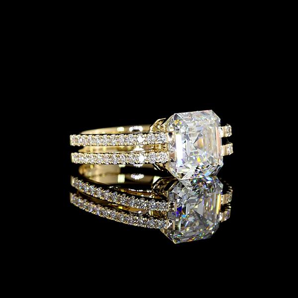 Lab-Grown 4.5 Carat Asscher E-VS1 Diamond 14K Yellow Gold Special Ring