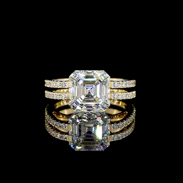 Lab-Grown 4.5 Carat Asscher E-VS1 Diamond 14K Yellow Gold Special Ring