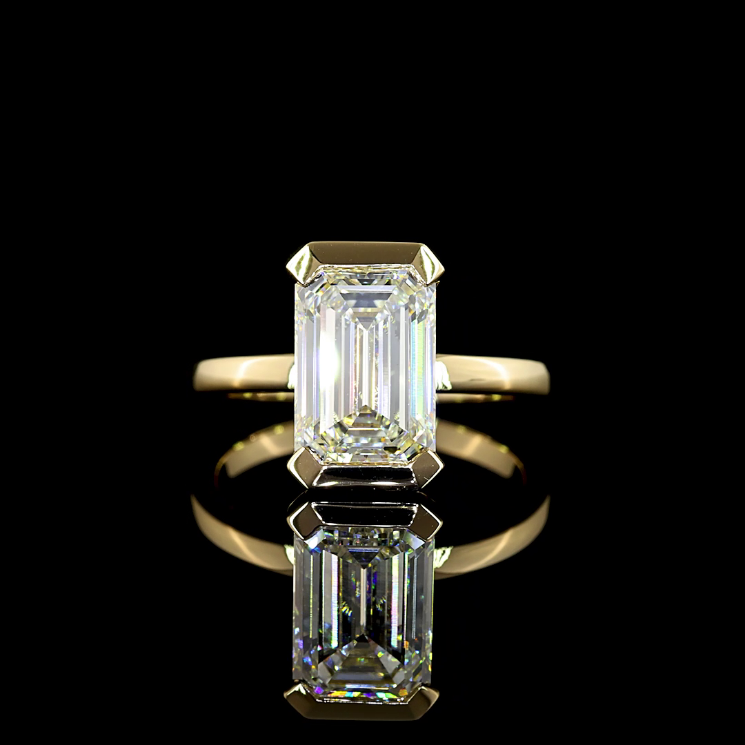 Lab-Grown 3.6 Carat Emerald E-F-VS1 Diamond 14K Yellow Gold Solitaire Ring