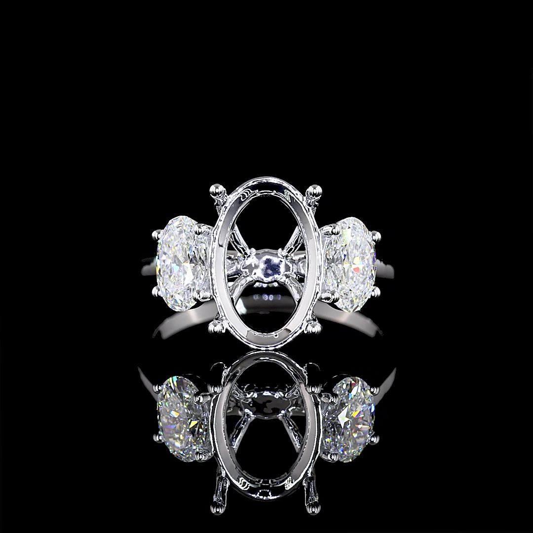 Lab-Grown 3.74 Carat Oval E-VS1 Diamond 18K White Gold 3 Stones Ring