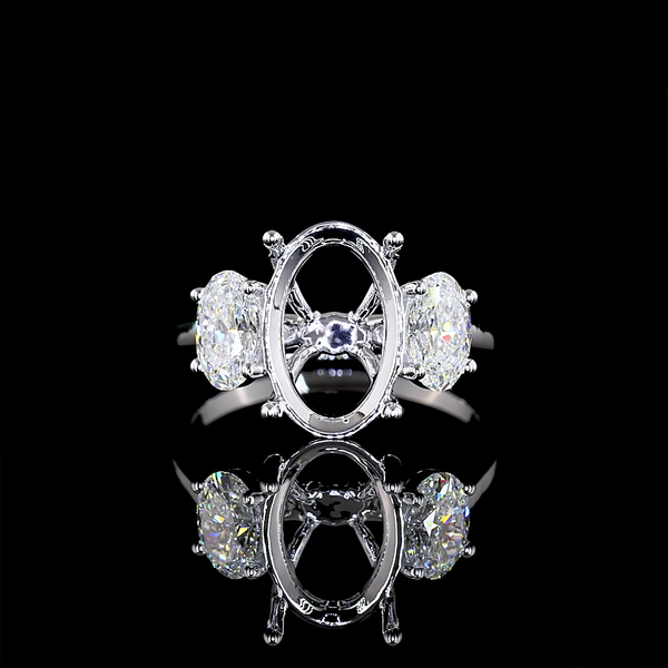 Lab-Grown 3.74 Carat Oval E-VS1 Diamond 18K White Gold 3 Stones Ring