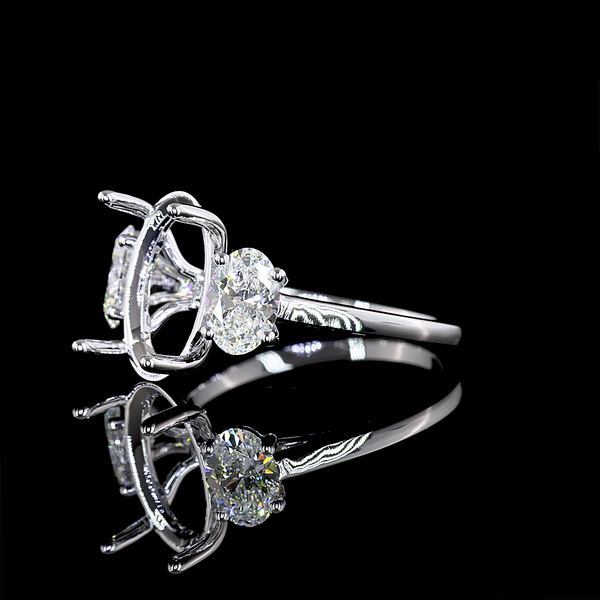 Lab-Grown 3.74 Carat Oval E-VS1 Diamond 18K White Gold 3 Stones Ring