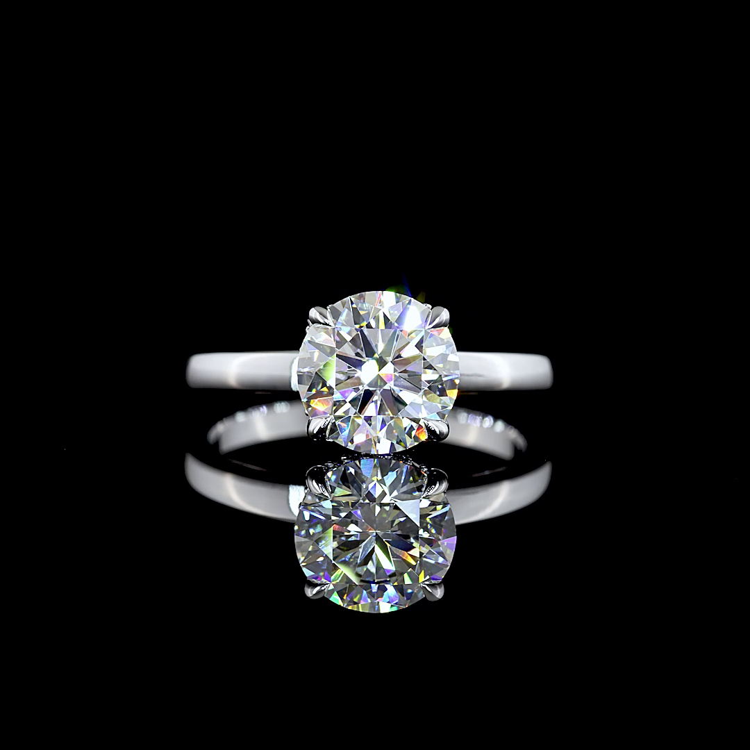 Lab-Grown 2.12 Carat Round E-VVS2 Diamond 14K White Gold Hidden Halo Ring