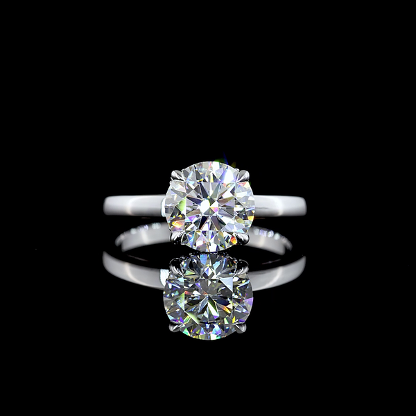 Lab-Grown 2.12 Carat Round E-VVS2 Diamond 14K White Gold Hidden Halo Ring
