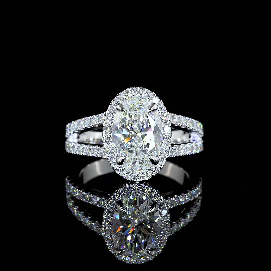 Lab-Grown 1.99 Carat Oval E-VS1 Diamond 14K White Gold Split Shank Ring