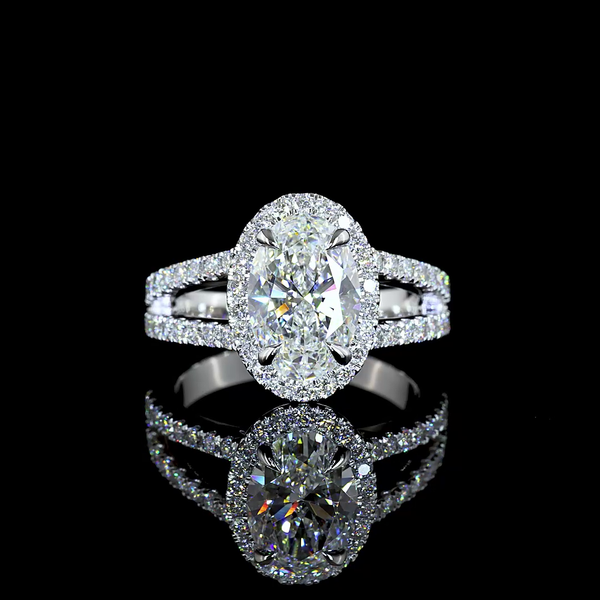 Lab-Grown 1.99 Carat Oval E-VS1 Diamond 14K White Gold Split Shank Ring