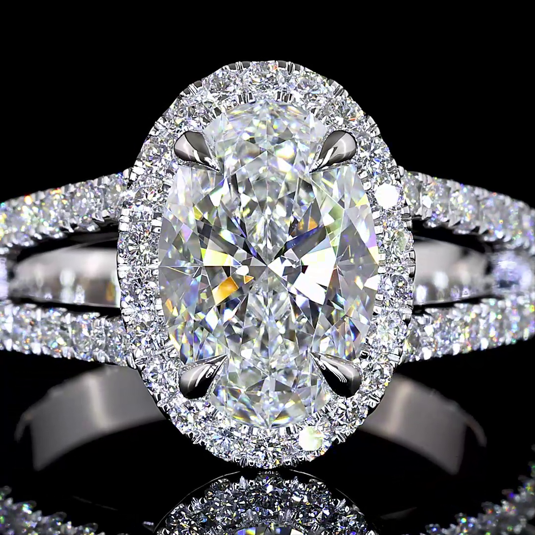 Lab-Grown 1.99 Carat Oval E-VS1 Diamond 14K White Gold Split Shank Ring