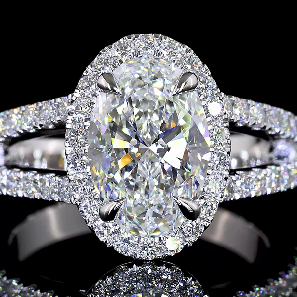 Lab-Grown 1.99 Carat Oval E-VS1 Diamond 14K White Gold Split Shank Ring