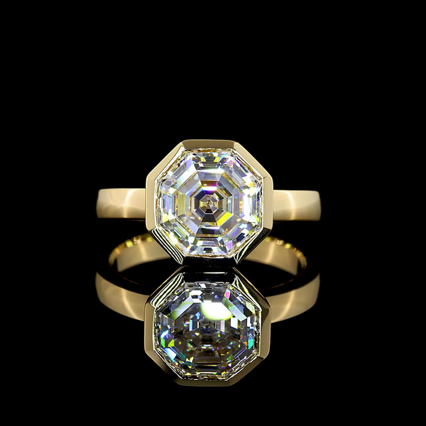 Lab-Grown 3.14 Carat Octagon E-VS1 Diamond 14K Yellow Gold Solitaire Ring