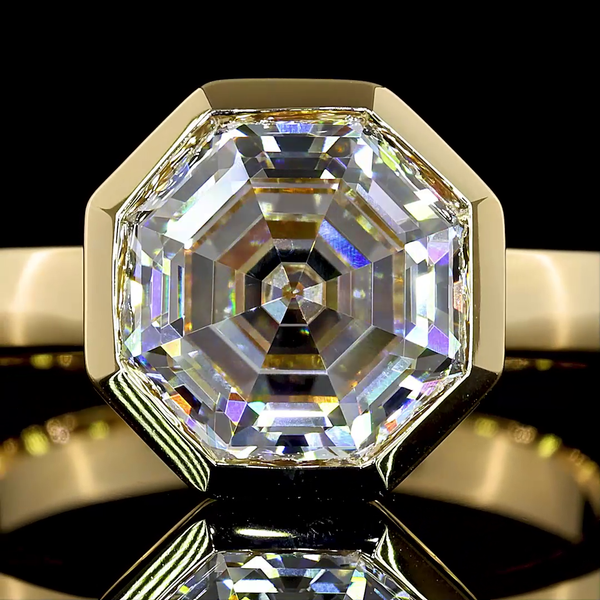 Lab-Grown 3.14 Carat Octagon E-VS1 Diamond 14K Yellow Gold Solitaire Ring