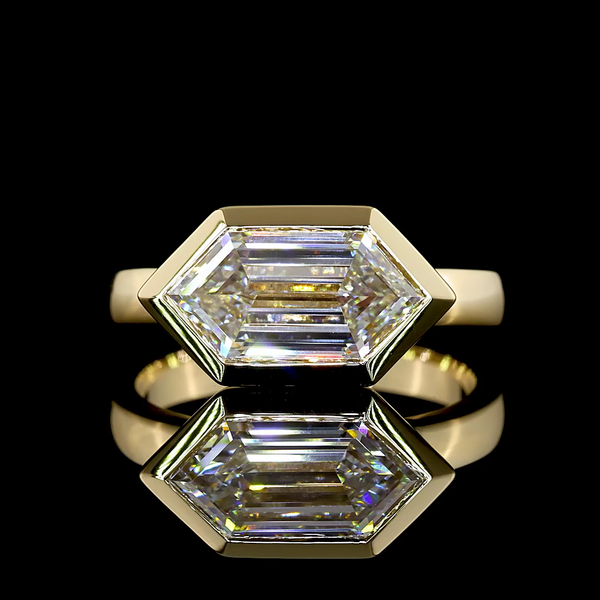 Lab-Grown 3.15 Carat Step Marquise E-VVS2 Diamond 14K Yellow Gold Solitaire Ring