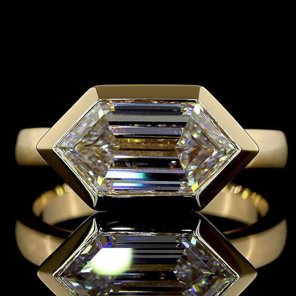 Lab-Grown 3.15 Carat Step Marquise E-VVS2 Diamond 14K Yellow Gold Solitaire Ring