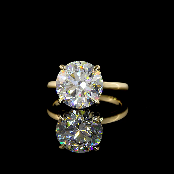 Lab-Grown 5.24 Carat Round D-VVS2 Diamond 14K Yellow Gold Hidden Halo Ring