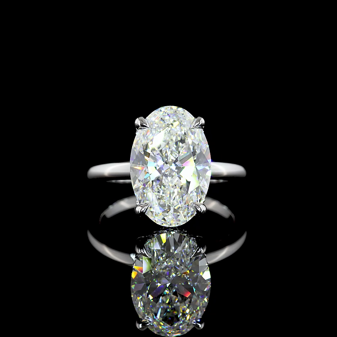Lab-Grown 4.95 Carat Oval E-VVS2 Diamond 14K White Gold Hidden Halo Ring