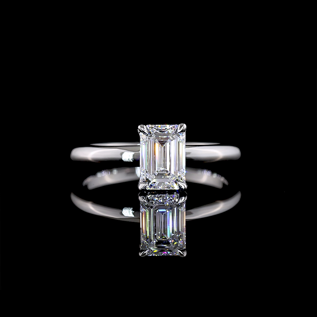 Lab-Grown 10.46 Carat Emerald F-VS2 Diamond 14K White Gold Hidden Halo Ring