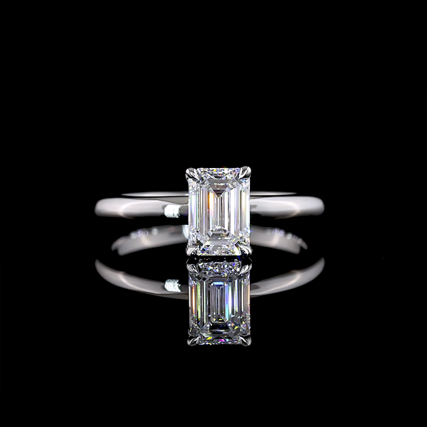 Lab-Grown 10.46 Carat Emerald F-VS2 Diamond 14K White Gold Hidden Halo Ring