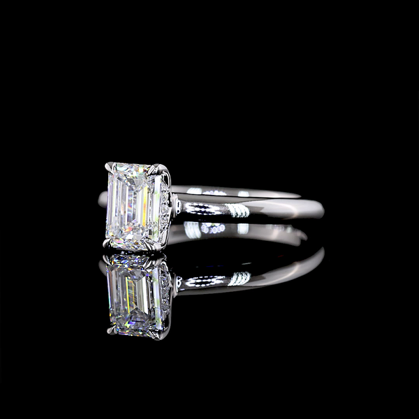 Lab-Grown 10.46 Carat Emerald F-VS2 Diamond 14K White Gold Hidden Halo Ring