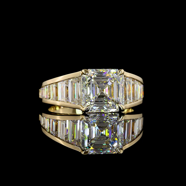 Lab-Grown 4.92 Carat Asscher D-VVS2 Diamond 14K Yellow Gold Special Ring