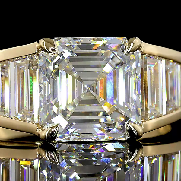 Lab-Grown 4.92 Carat Asscher D-VVS2 Diamond 14K Yellow Gold Special Ring