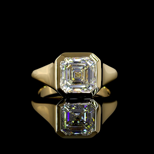 Lab-Grown 3.02 Carat Asscher D-VVS2 Diamond 14K Yellow Gold Solitaire Ring
