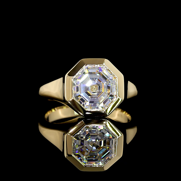 Lab-Grown 3.26 Carat Octagon E-VVS2 Diamond 14K Yellow Gold Solitaire Ring
