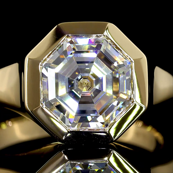 Lab-Grown 3.26 Carat Octagon E-VVS2 Diamond 14K Yellow Gold Solitaire Ring