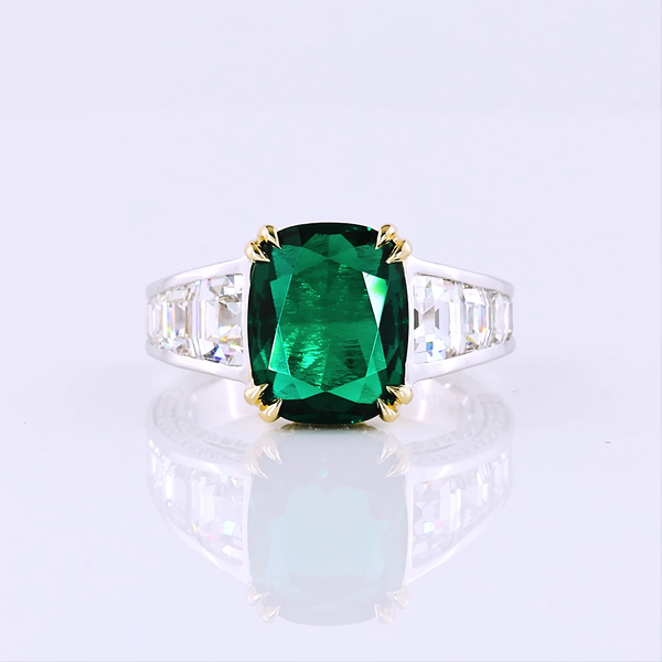 Lab-Grown 7.55 Carat Cushion -VS1 Diamond 14K Two Tone Special Ring