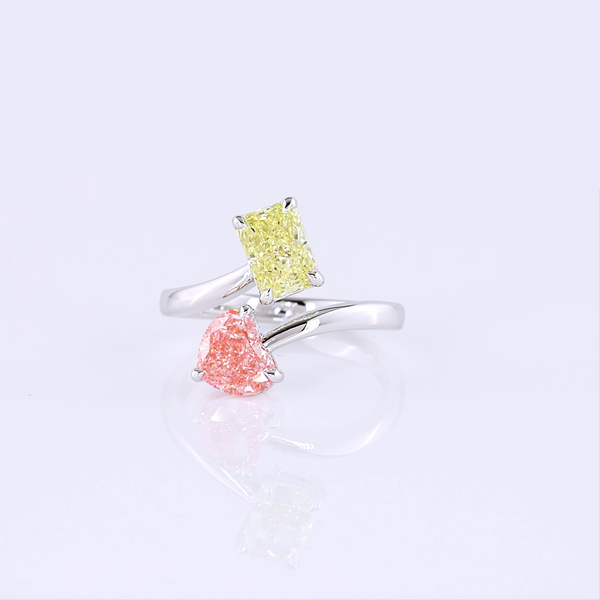 Lab-Grown 2.38 Carat MIX Fancy Vivid Pink-VVS2 Diamond 14K White Gold Toi Et Moi