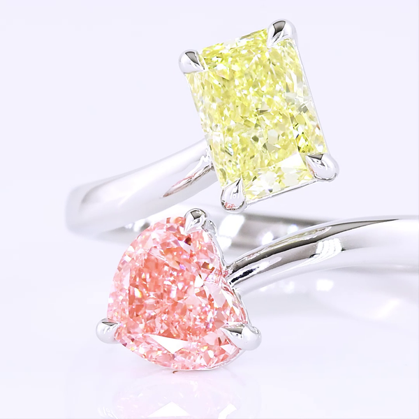 Lab-Grown 2.38 Carat MIX Fancy Vivid Pink-VVS2 Diamond 14K White Gold Toi Et Moi