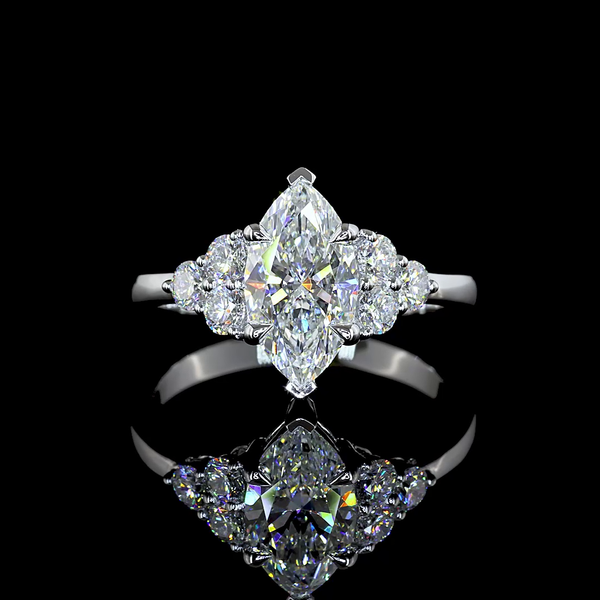 Lab-Grown 2 Carat Marquise - Diamond 14K White Gold Special Ring