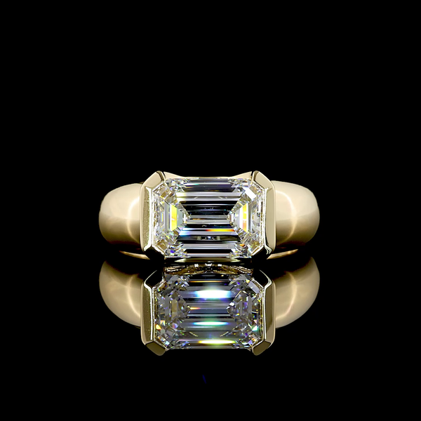 Lab-Grown 3.12 Carat Emerald E-VVS2 Diamond 14K Yellow Gold Solitaire Ring