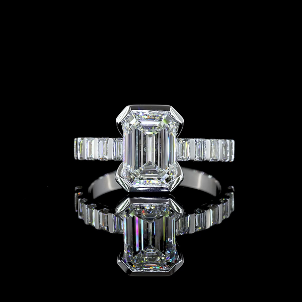 Lab-Grown 2.75 Carat Emerald - Diamond 14K White Gold Hidden Halo Ring