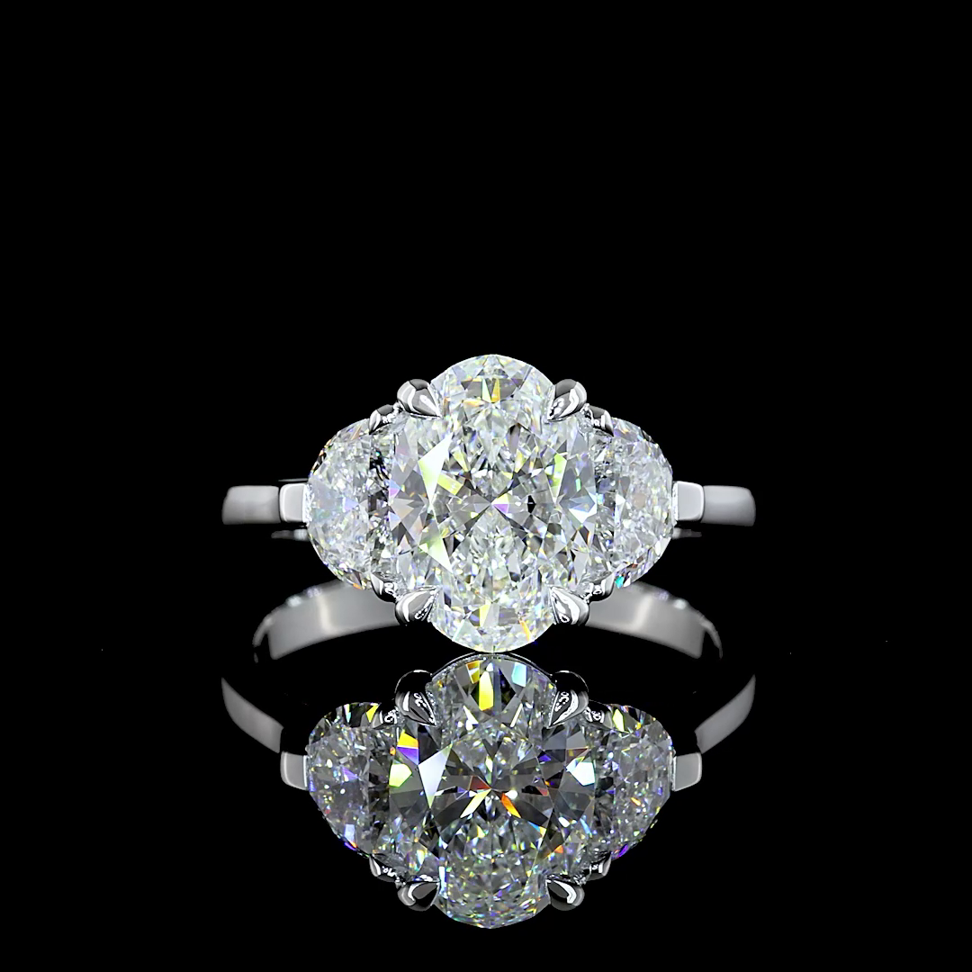 Lab-Grown 2.95 Carat Oval E-F- Diamond 14K White Gold 3 Stones Ring