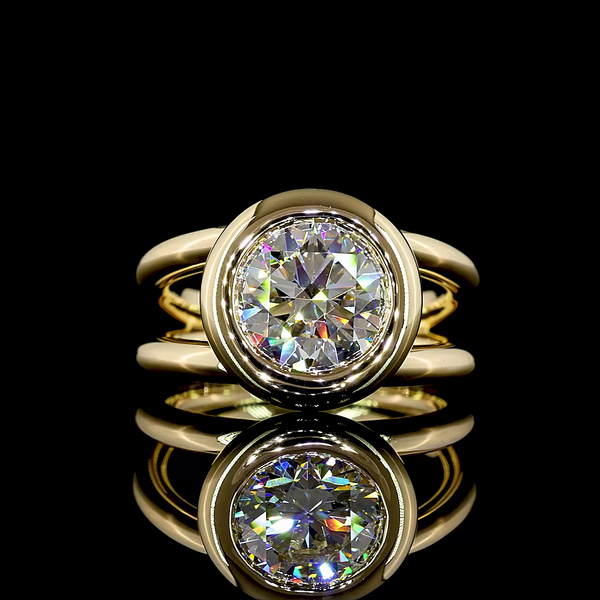 Lab-Grown 3.01 Carat Round - Diamond 14K Yellow Gold Solitaire Ring