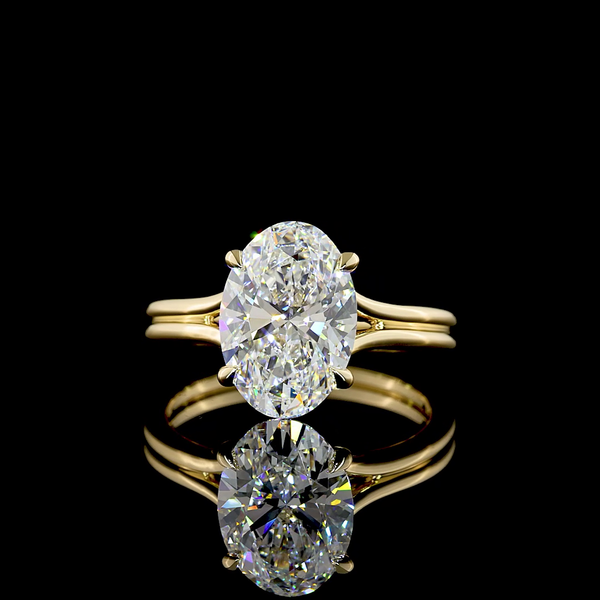 Lab-Grown 3.02 Carat Oval E-VVS2 Diamond 14K Yellow Gold Solitaire Ring