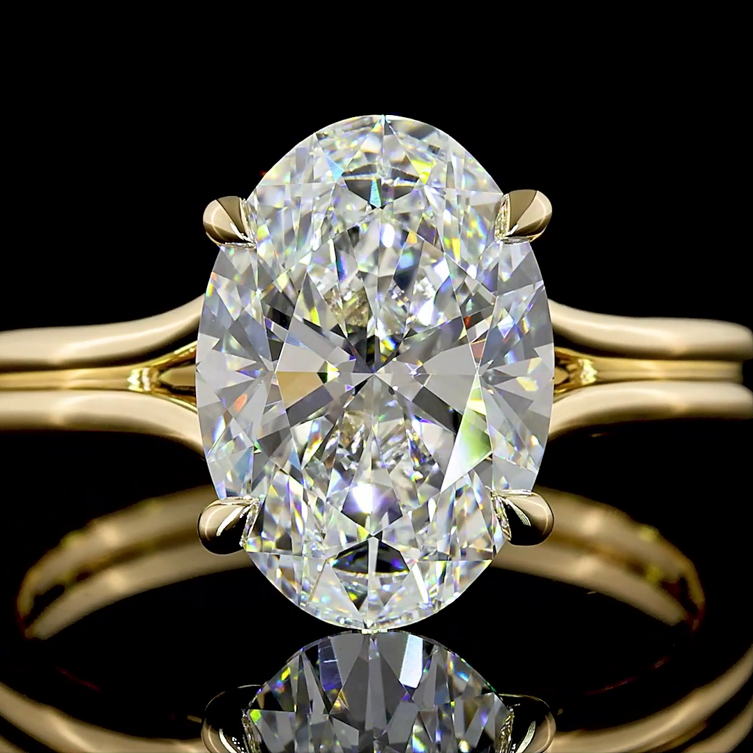 Lab-Grown 3.02 Carat Oval E-VVS2 Diamond 14K Yellow Gold Solitaire Ring