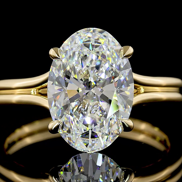Lab-Grown 3.02 Carat Oval E-VVS2 Diamond 14K Yellow Gold Solitaire Ring